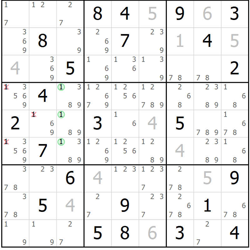 Position des candidats pour la solution de la Gr 53 page 56 du magazine de sudoku Maestro n° 102