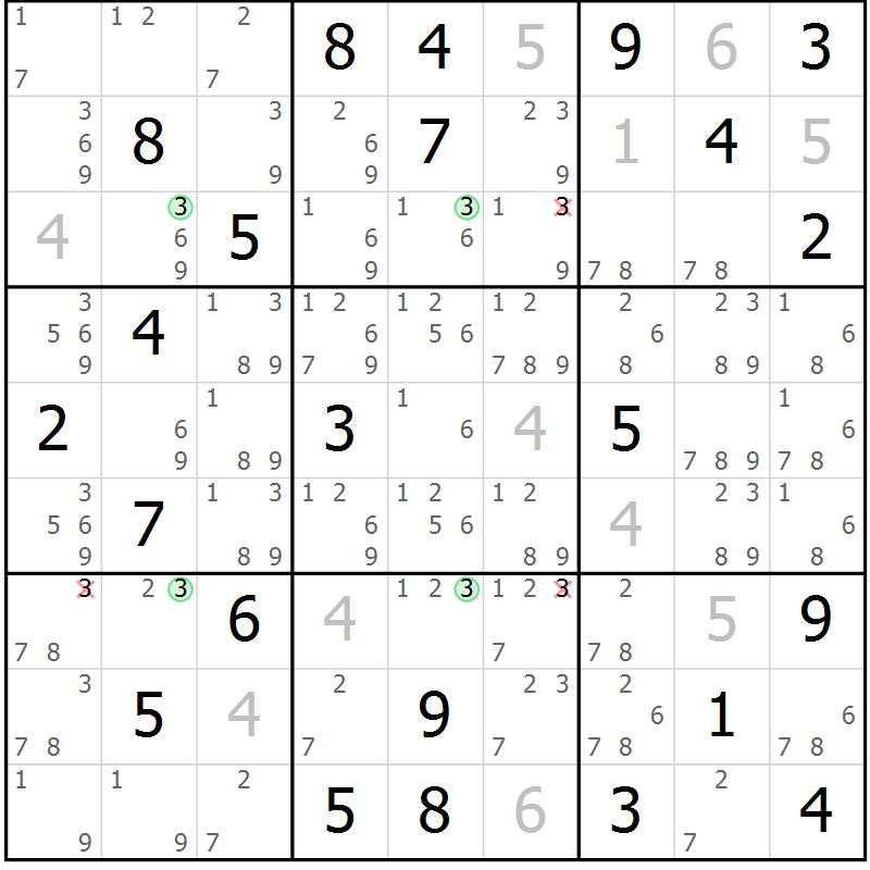 Position des candidats pour la solution de la Gr 53 page 56 du magazine de sudoku Maestro n° 102