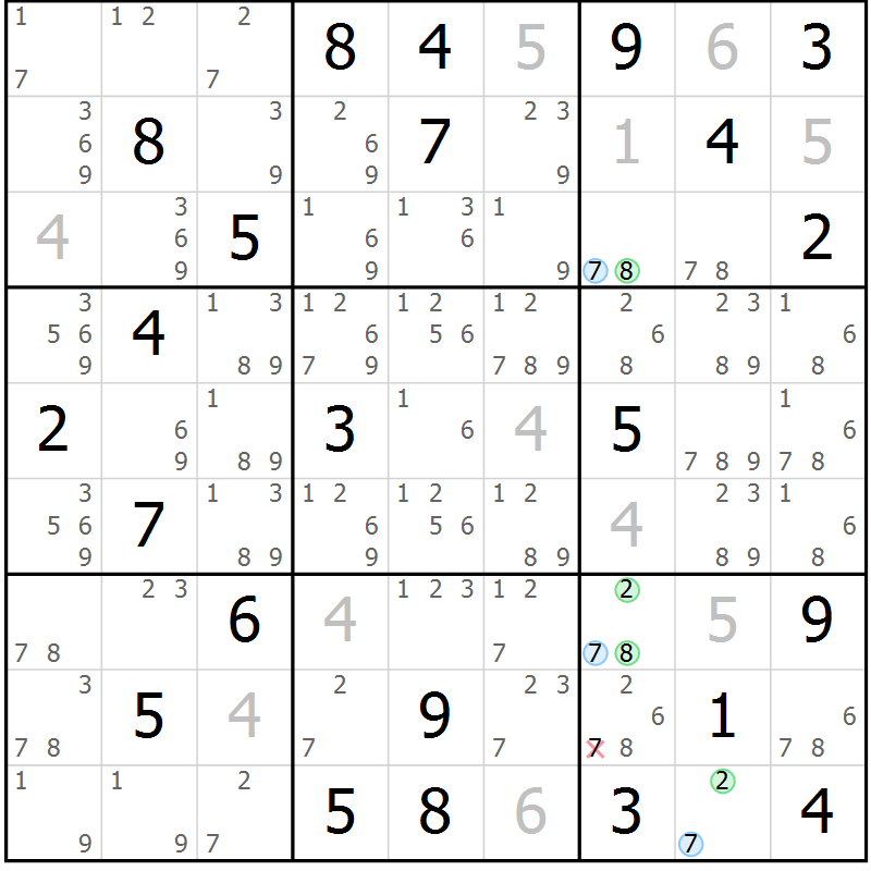 Position des candidats pour la solution de la Gr 53 page 56 du magazine de sudoku Maestro n° 102