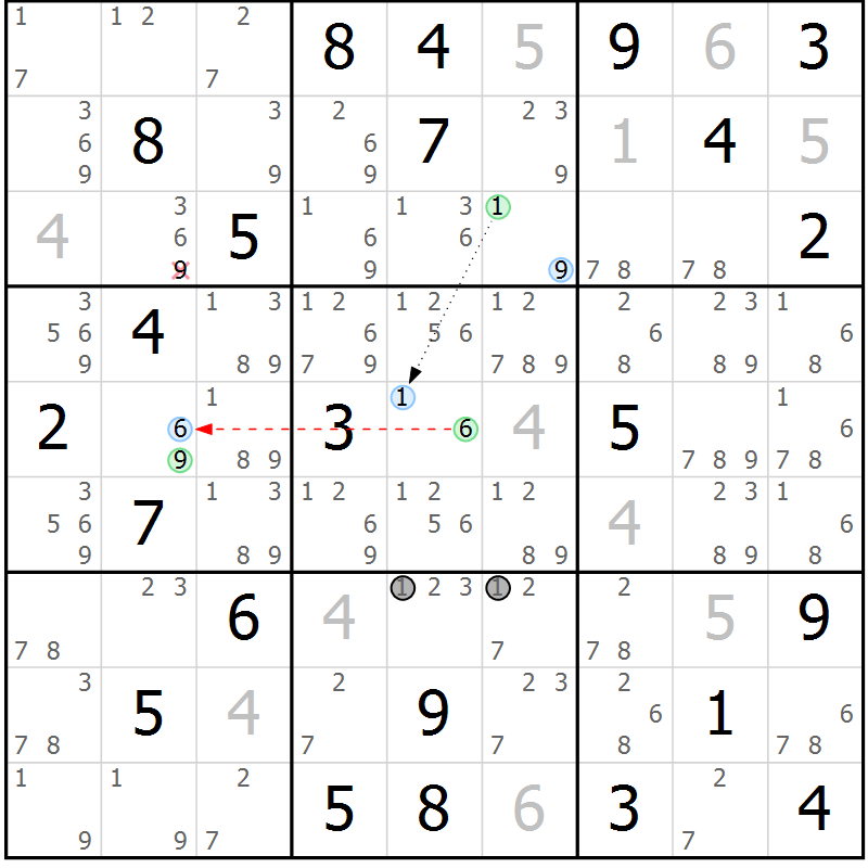 Position des candidats pour la solution de la Gr 53 page 56 du magazine de sudoku Maestro n° 102