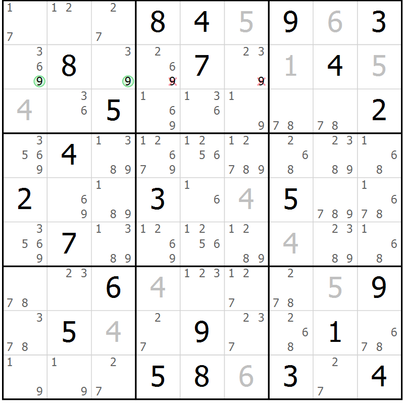 Position des candidats pour la solution de la Gr 53 page 56 du magazine de sudoku Maestro n° 102