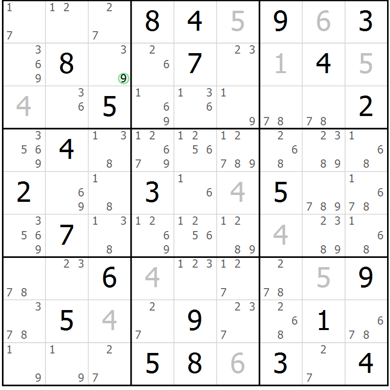 Position des candidats pour la solution de la Gr 53 page 56 du magazine de sudoku Maestro n° 102