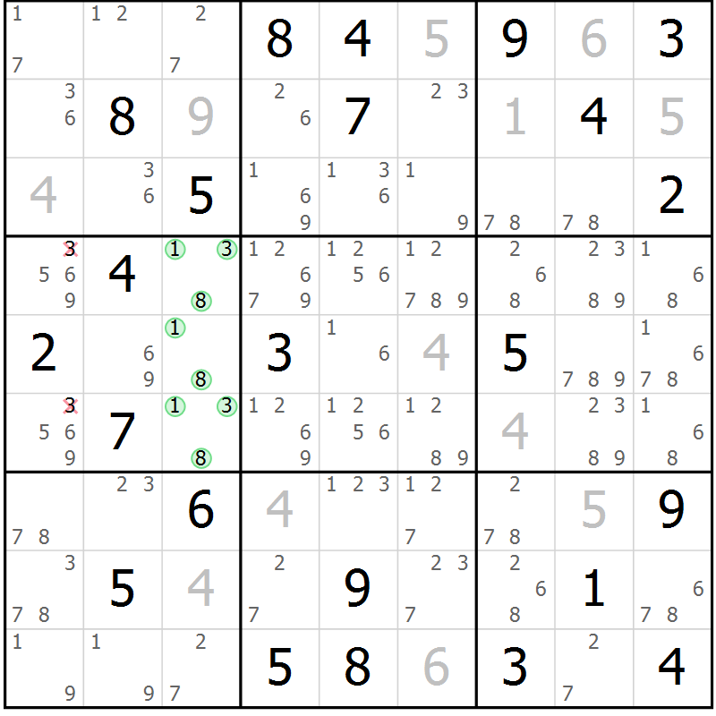 Position des candidats pour la solution de la Gr 53 page 56 du magazine de sudoku Maestro n° 102