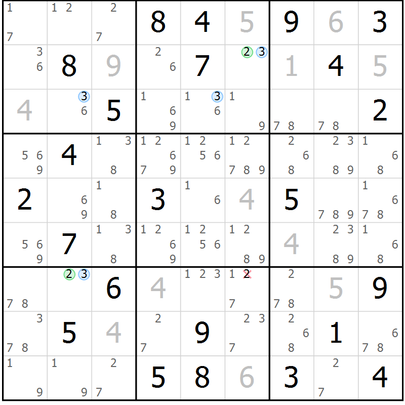 Position des candidats pour la solution de la Gr 53 page 56 du magazine de sudoku Maestro n° 102