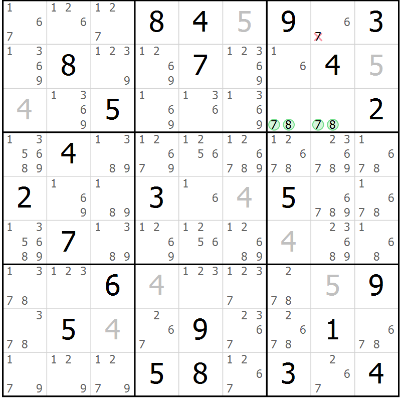 Position des candidats pour la solution de la Gr 53 page 56 du magazine de sudoku Maestro n° 102