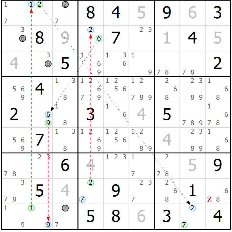 Position des candidats pour la solution de la Gr 53 page 56 du magazine de sudoku Maestro n° 102