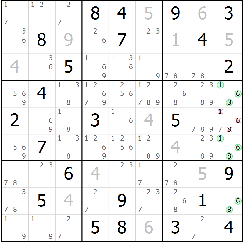 Position des candidats pour la solution de la Gr 53 page 56 du magazine de sudoku Maestro n° 102