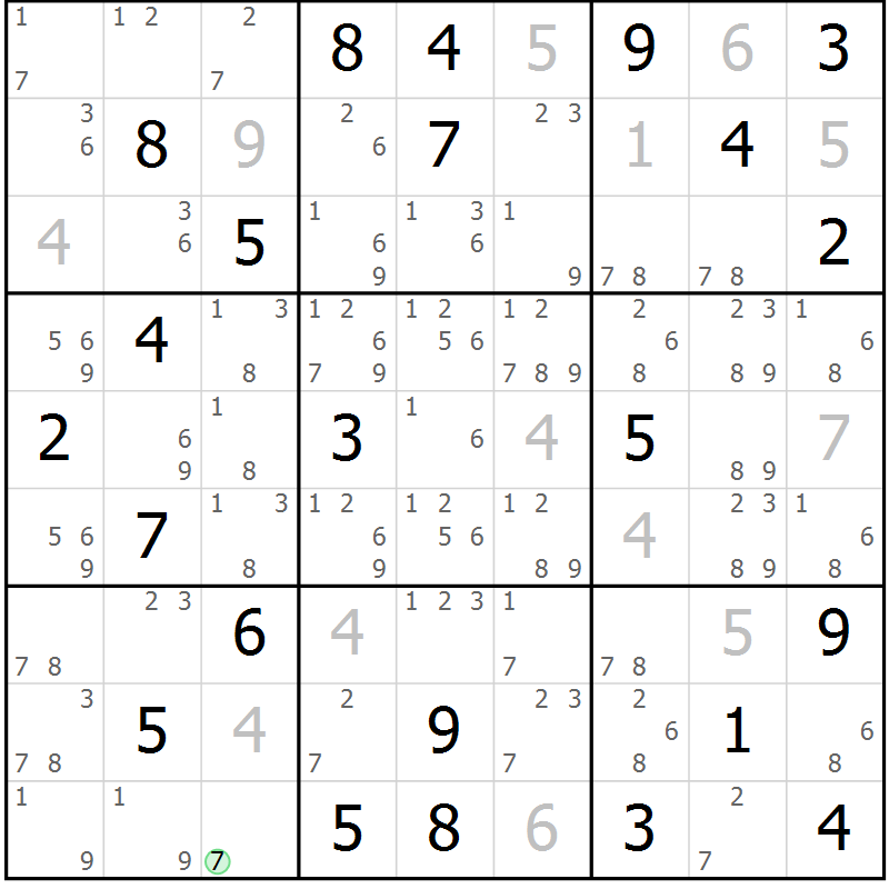 Position des candidats pour la solution de la Gr 53 page 56 du magazine de sudoku Maestro n° 102