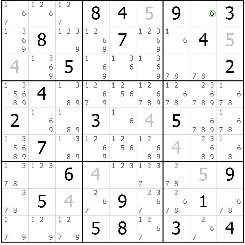 Position des candidats pour la solution de la Gr 53 page 56 du magazine de sudoku Maestro n° 102