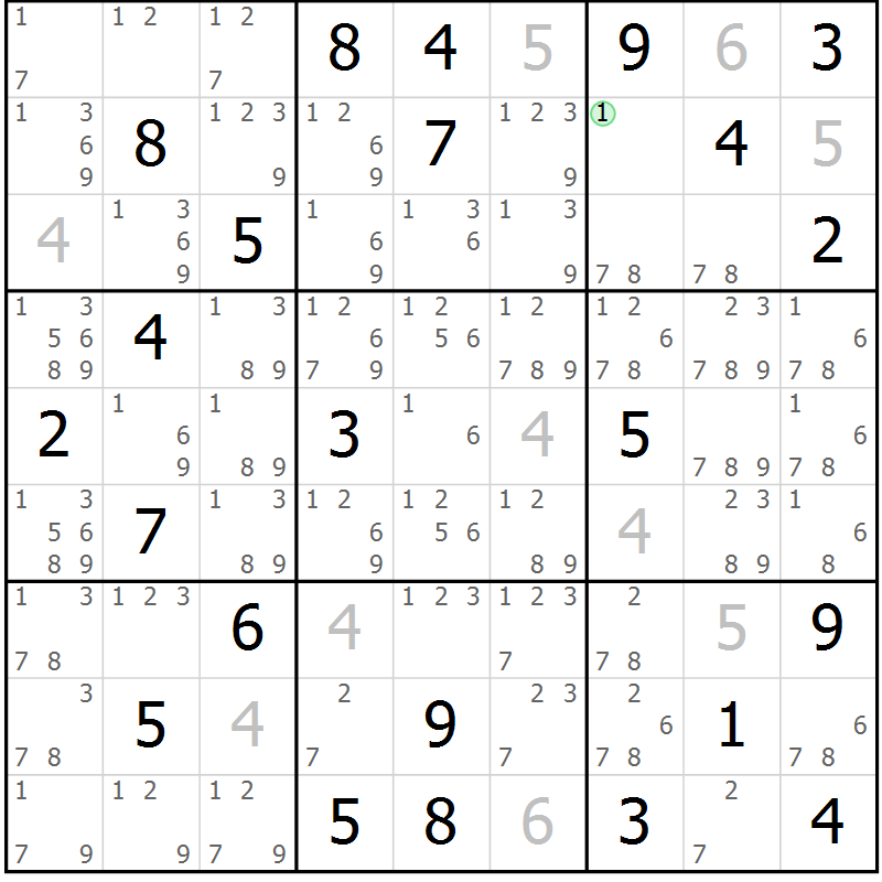 Position des candidats pour la solution de la Gr 53 page 56 du magazine de sudoku Maestro n° 102