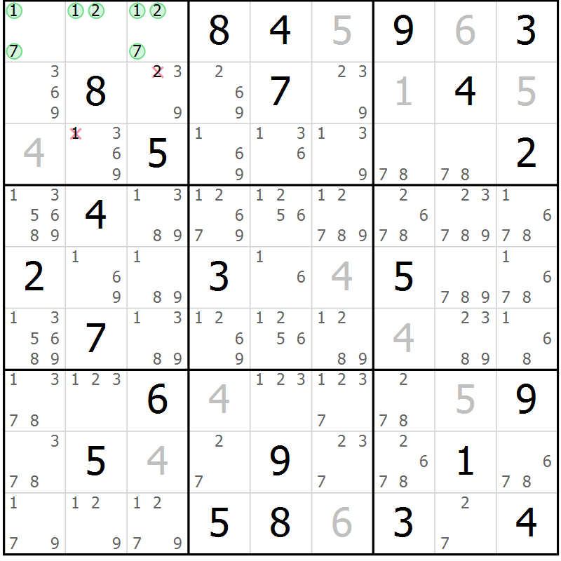 Position des candidats pour la solution de la Gr 53 page 56 du magazine de sudoku Maestro n° 102