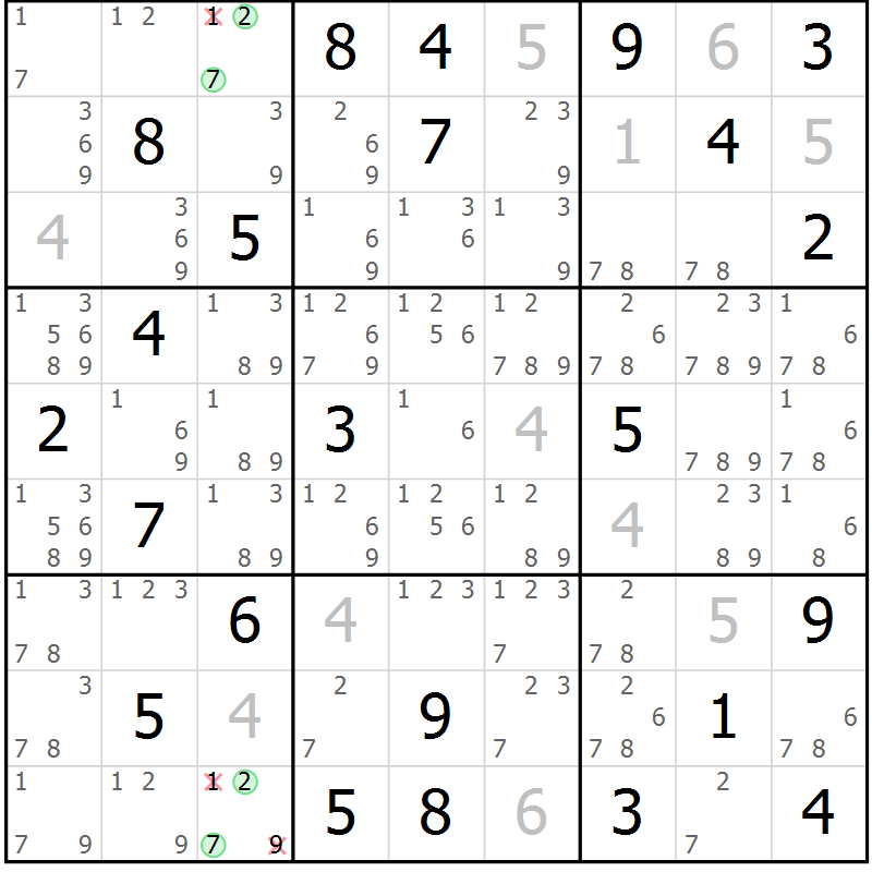 Position des candidats pour la solution de la Gr 53 page 56 du magazine de sudoku Maestro n° 102