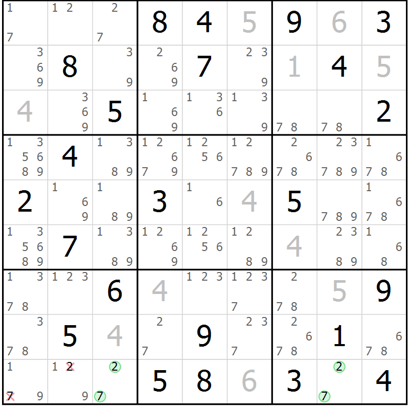 Position des candidats pour la solution de la Gr 53 page 56 du magazine de sudoku Maestro n° 102