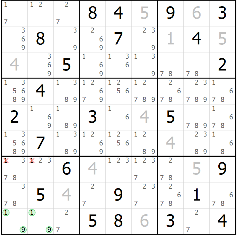 Position des candidats pour la solution de la Gr 53 page 56 du magazine de sudoku Maestro n° 102