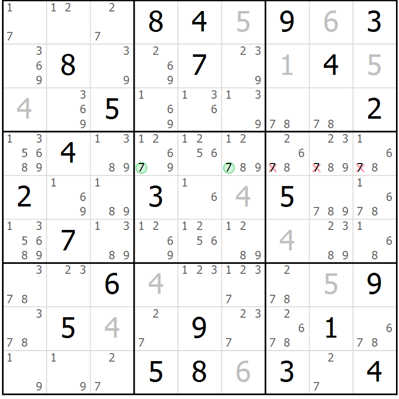 Position des candidats pour la solution de la Gr 53 page 56 du magazine de sudoku Maestro n° 102