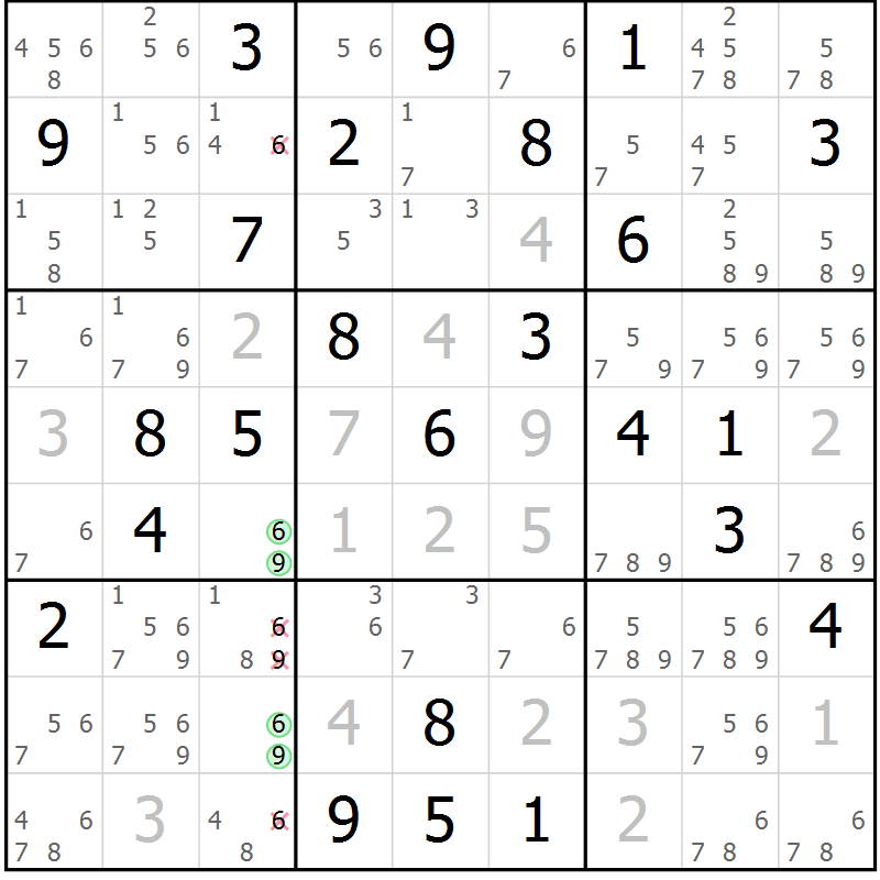 Position des candidats pour la solution de la Gr 54 page 57 du magazine de sudoku Maestro n° 102
