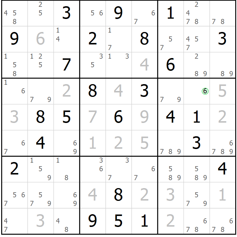 Position des candidats pour la solution de la Gr 54 page 57 du magazine de sudoku Maestro n° 102