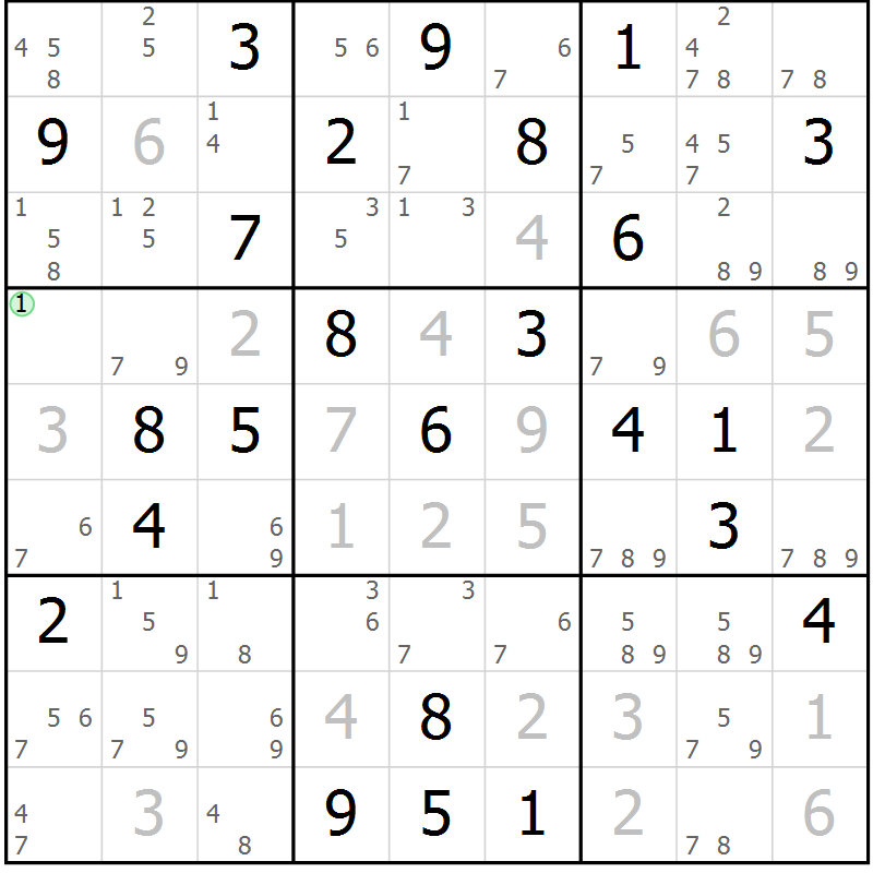 Position des candidats pour la solution de la Gr 54 page 57 du magazine de sudoku Maestro n° 102