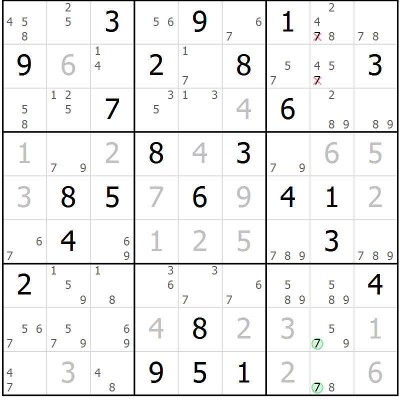 Position des candidats pour la solution de la Gr 54 page 57 du magazine de sudoku Maestro n° 102