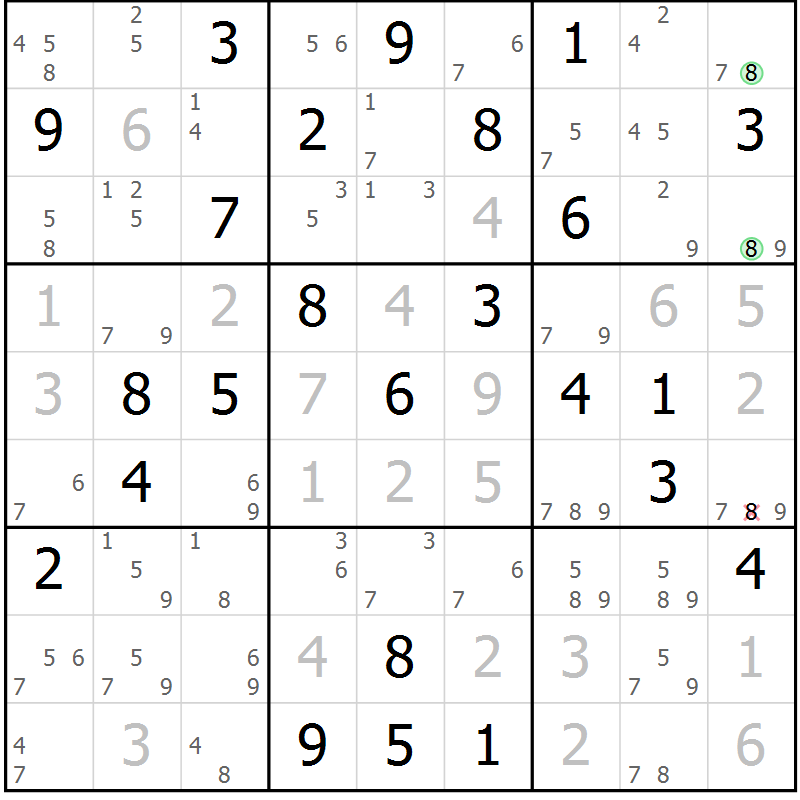 Position des candidats pour la solution de la Gr 54 page 57 du magazine de sudoku Maestro n° 102