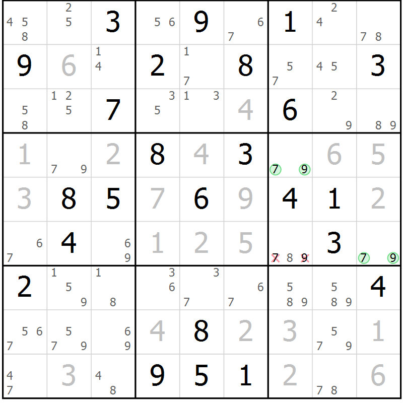 Position des candidats pour la solution de la Gr 54 page 57 du magazine de sudoku Maestro n° 102