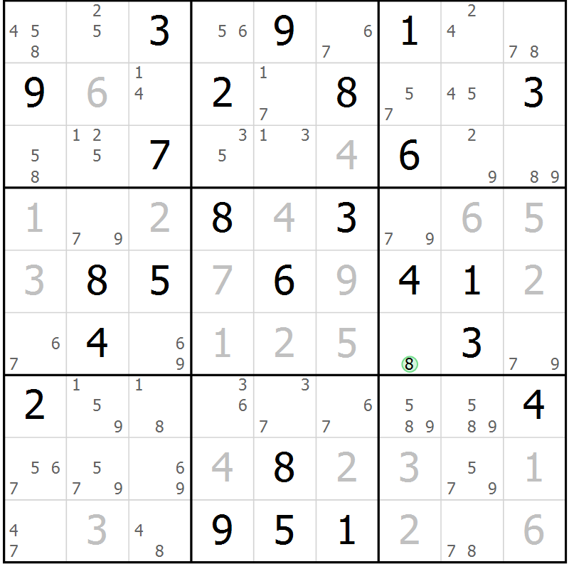 Position des candidats pour la solution de la Gr 54 page 57 du magazine de sudoku Maestro n° 102