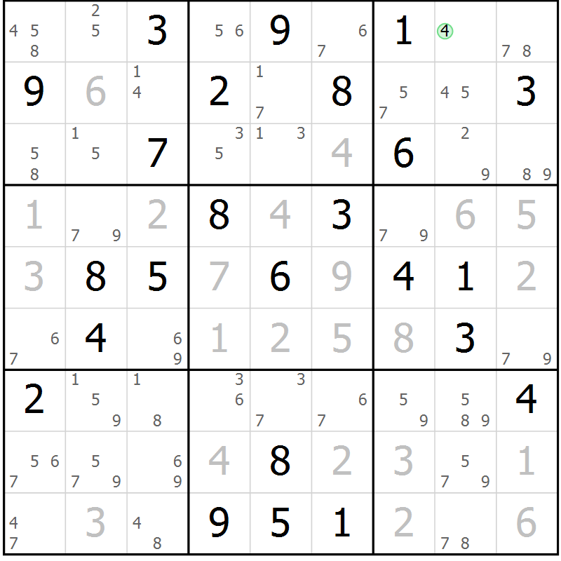 Position des candidats pour la solution de la Gr 54 page 57 du magazine de sudoku Maestro n° 102