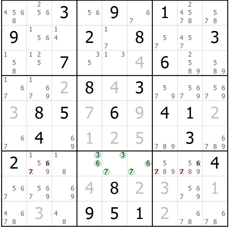 Position des candidats pour la solution de la Gr 54 page 57 du magazine de sudoku Maestro n° 102