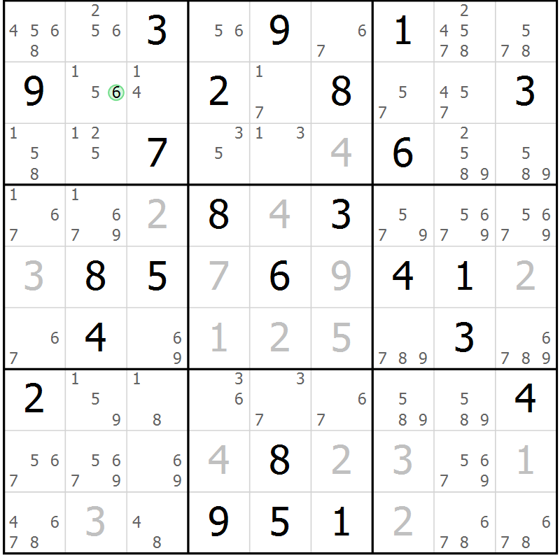 Position des candidats pour la solution de la Gr 54 page 57 du magazine de sudoku Maestro n° 102