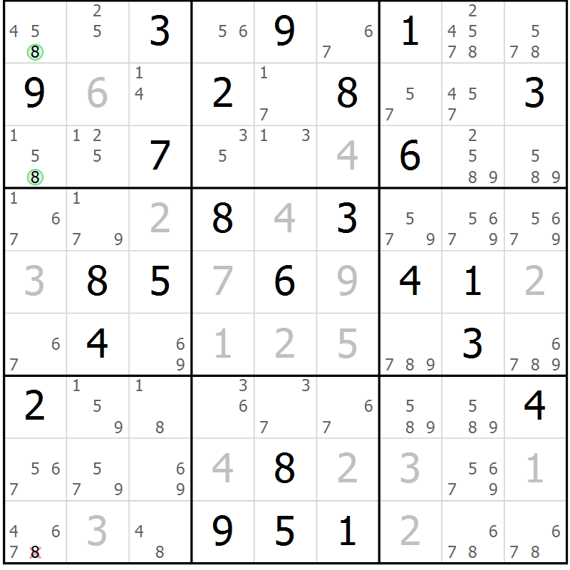 Position des candidats pour la solution de la Gr 54 page 57 du magazine de sudoku Maestro n° 102