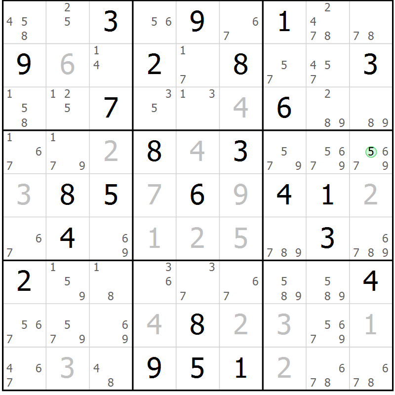 Position des candidats pour la solution de la Gr 54 page 57 du magazine de sudoku Maestro n° 102