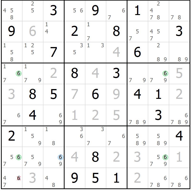 Position des candidats pour la solution de la Gr 54 page 57 du magazine de sudoku Maestro n° 102