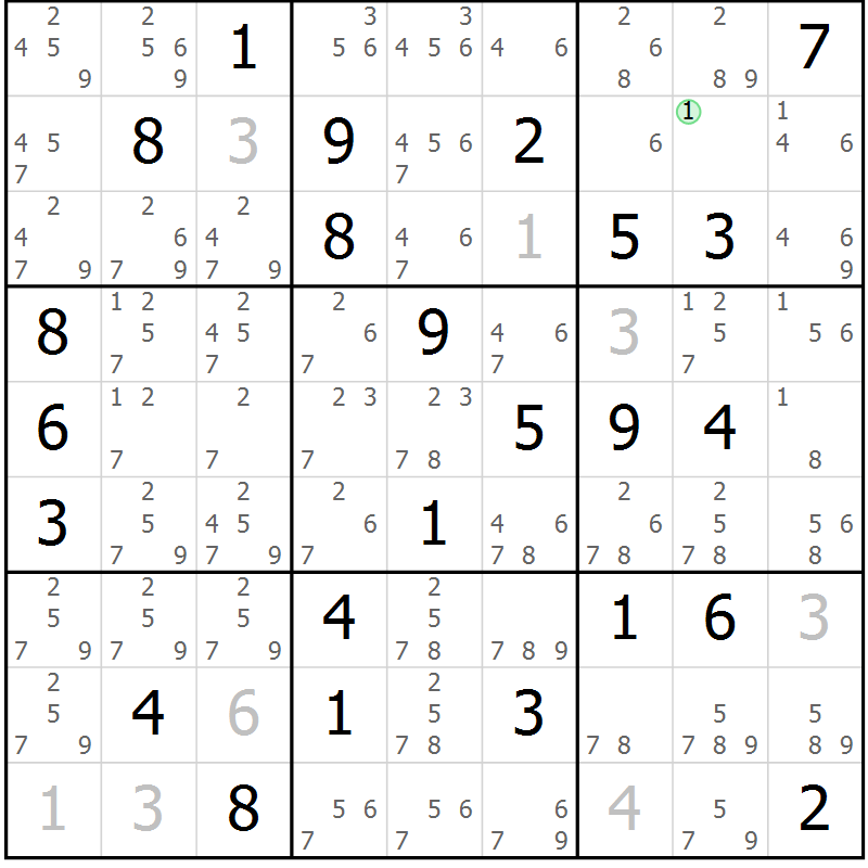 Position des candidats pour la solution de la Gr 55 page 58 du magazine de sudoku Maestro n° 102