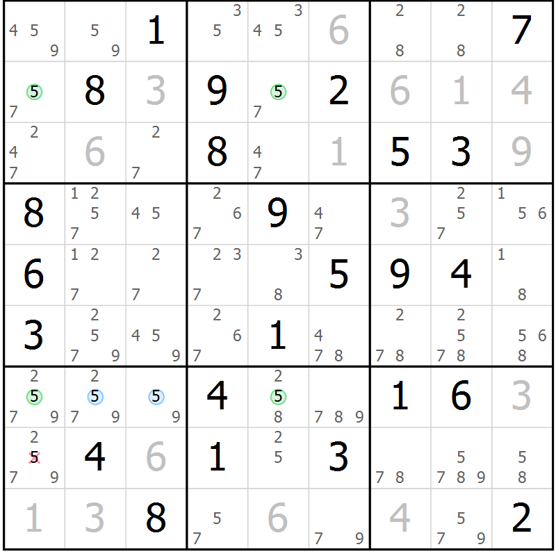 Position des candidats pour la solution de la Gr 55 page 58 du magazine de sudoku Maestro n° 102