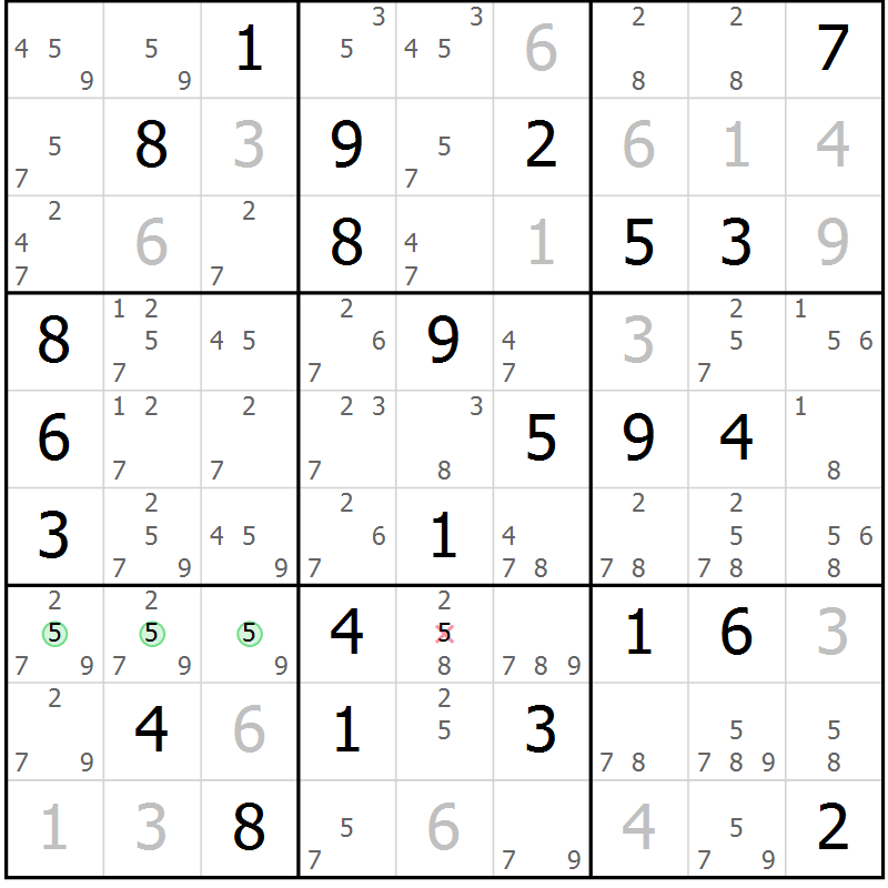 Position des candidats pour la solution de la Gr 55 page 58 du magazine de sudoku Maestro n° 102