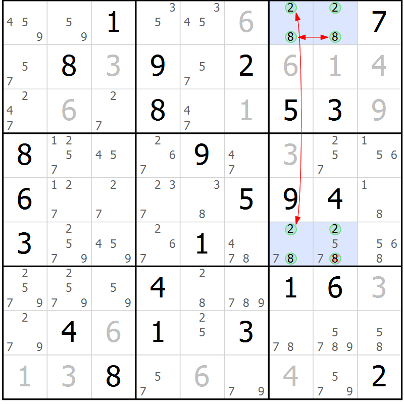 Position des candidats pour la solution de la Gr 55 page 58 du magazine de sudoku Maestro n° 102