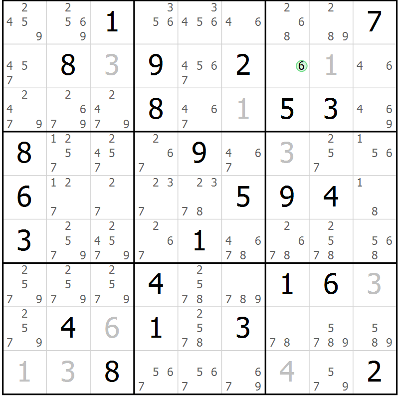Position des candidats pour la solution de la Gr 55 page 58 du magazine de sudoku Maestro n° 102
