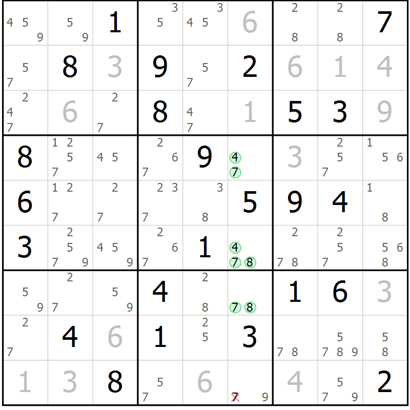 Position des candidats pour la solution de la Gr 55 page 58 du magazine de sudoku Maestro n° 102