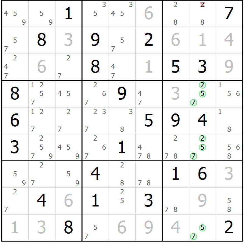 Position des candidats pour la solution de la Gr 55 page 58 du magazine de sudoku Maestro n° 102