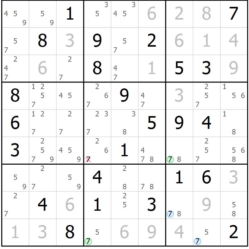 Position des candidats pour la solution de la Gr 55 page 58 du magazine de sudoku Maestro n° 102