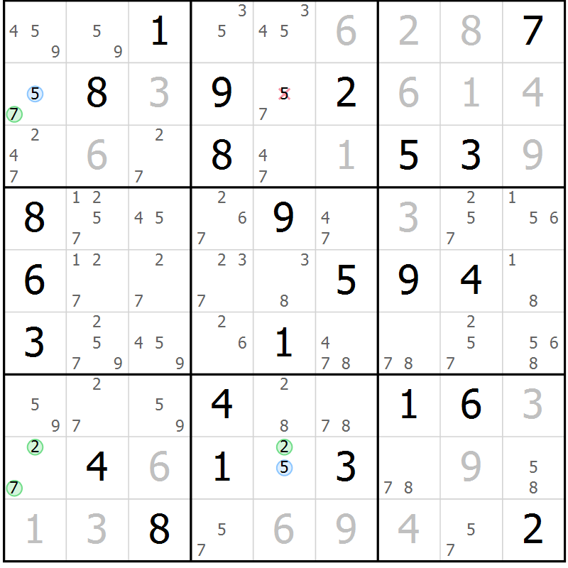 Position des candidats pour la solution de la Gr 55 page 58 du magazine de sudoku Maestro n° 102