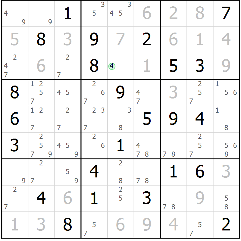Position des candidats pour la solution de la Gr 55 page 58 du magazine de sudoku Maestro n° 102
