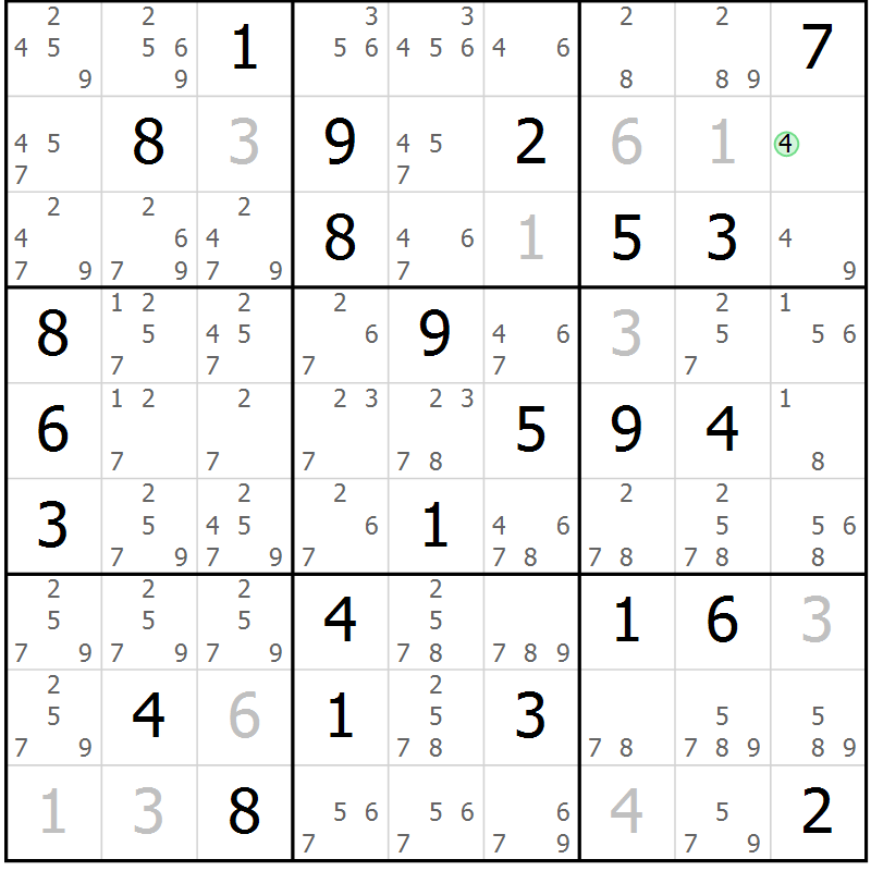 Position des candidats pour la solution de la Gr 55 page 58 du magazine de sudoku Maestro n° 102