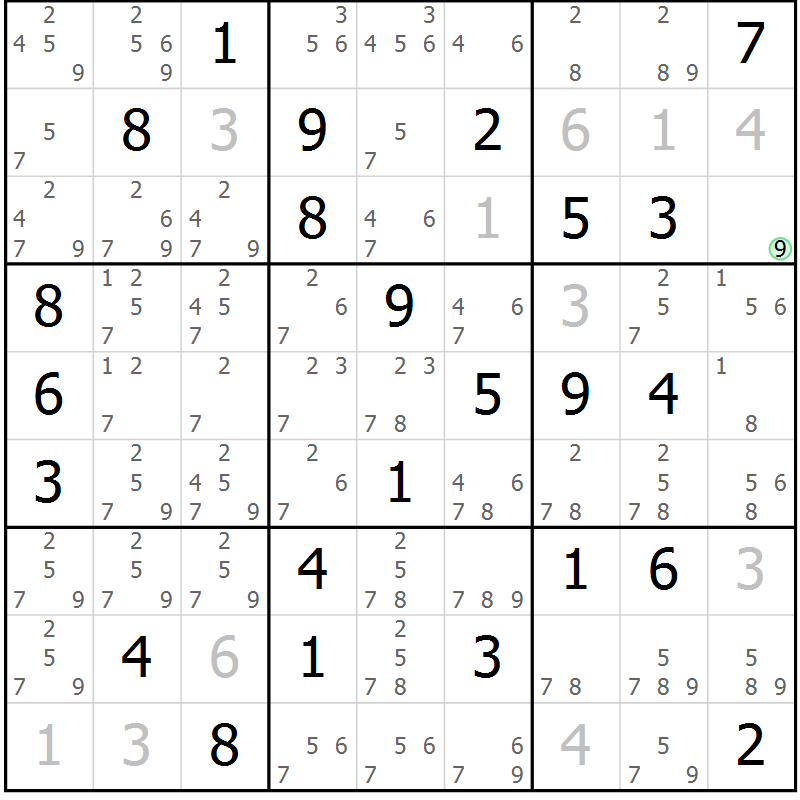 Position des candidats pour la solution de la Gr 55 page 58 du magazine de sudoku Maestro n° 102