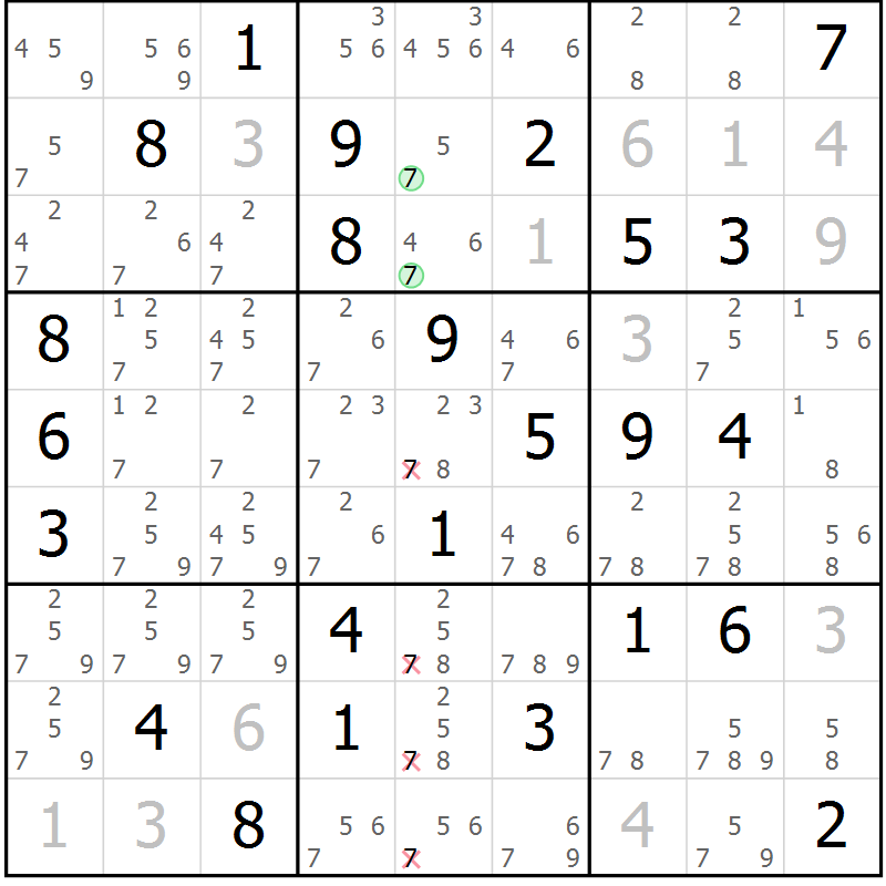 Position des candidats pour la solution de la Gr 55 page 58 du magazine de sudoku Maestro n° 102