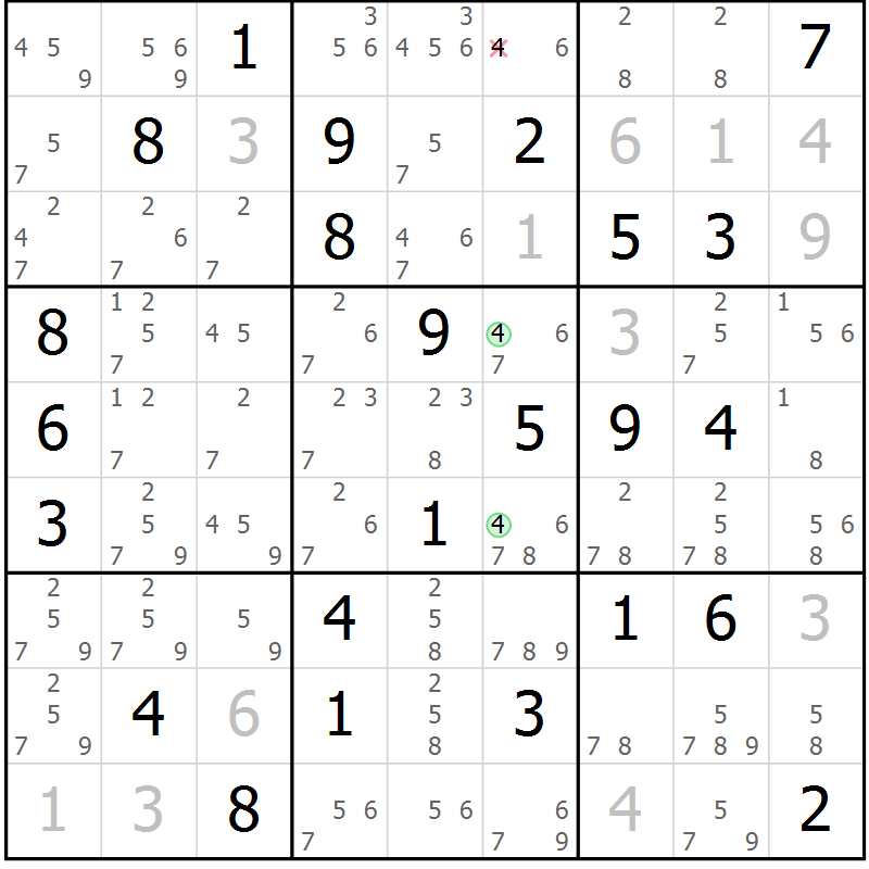 Position des candidats pour la solution de la Gr 55 page 58 du magazine de sudoku Maestro n° 102