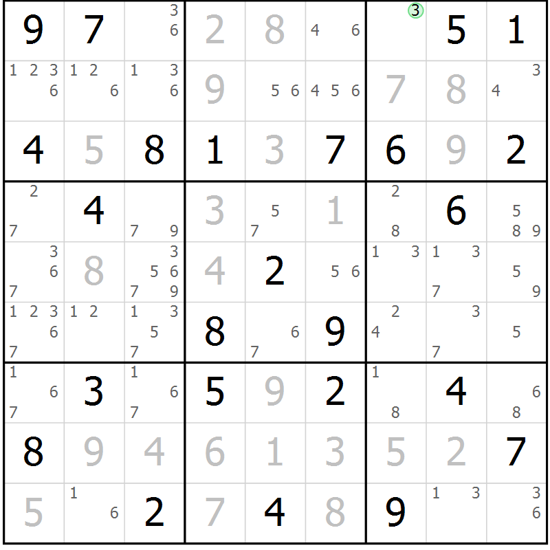 Position des candidats pour la solution de la Gr 56 page 59 du magazine de sudoku Maestro n° 102