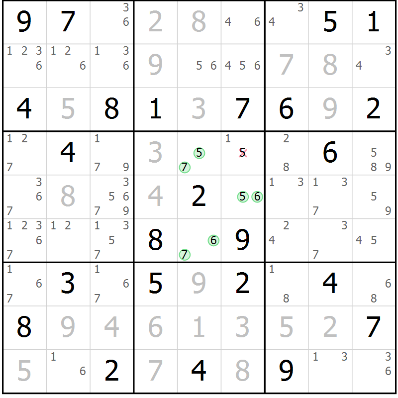 Position des candidats pour la solution de la Gr 56 page 59 du magazine de sudoku Maestro n° 102