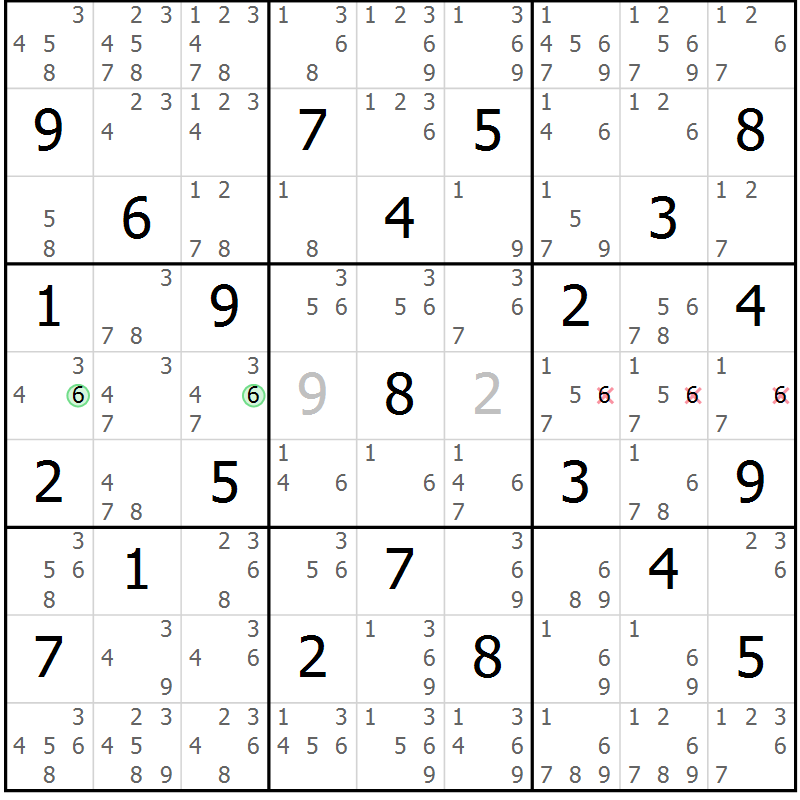 Position des candidats pour la solution de la Gr 57 page 60 du magazine de sudoku Maestro n° 102