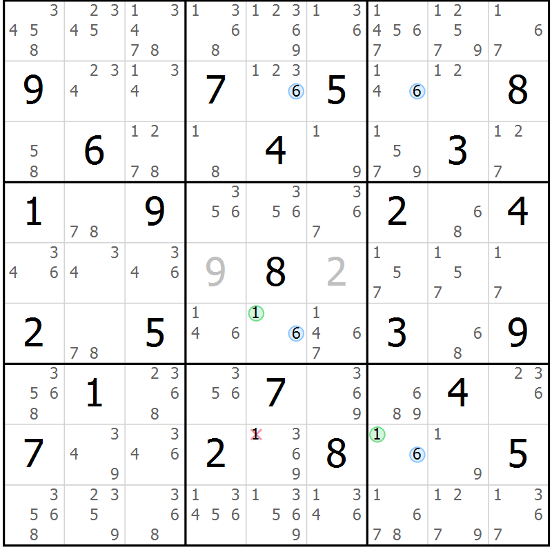 Position des candidats pour la solution de la Gr 57 page 60 du magazine de sudoku Maestro n° 102